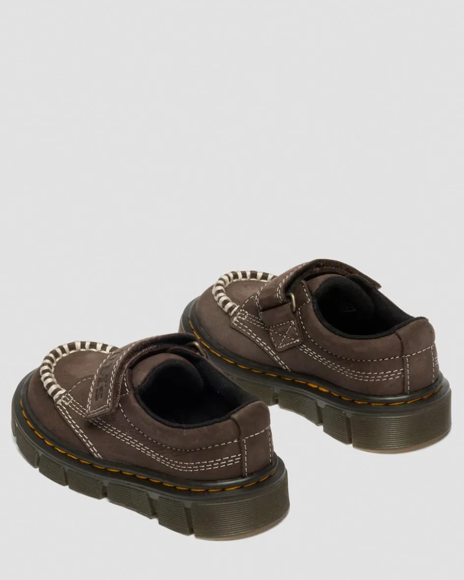Dr. Martens Toddler & 2-4 Years*Toddler Raffe Strap Tumbled Nubuck Strap Shoes in Dark Brown Dark Brown — Tumbled Nubuck