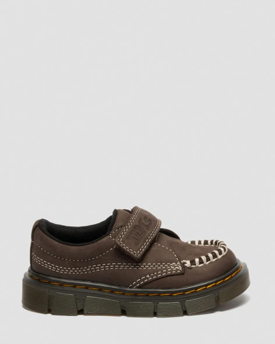 Dr. Martens Toddler & 2-4 Years*Toddler Raffe Strap Tumbled Nubuck Strap Shoes in Dark Brown Dark Brown — Tumbled Nubuck