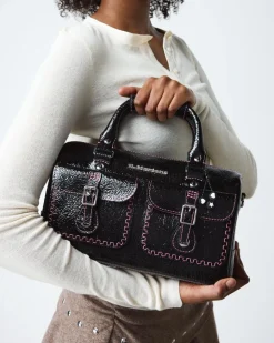 Dr. Martens New And Featured|Accessories*Top Handle Distressed Patent Leather Bag in Black Black — Distressed Patent