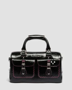Dr. Martens New And Featured|Accessories*Top Handle Distressed Patent Leather Bag in Black Black — Distressed Patent