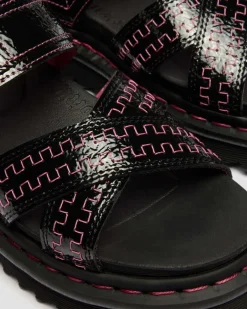 Dr. Martens Sandals|Spring Sandals*Voss II Distressed Patent Leather Sandals in Black Black — Distressed Patent