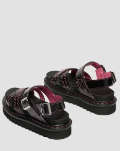 Dr. Martens Sandals|Spring Sandals*Voss II Distressed Patent Leather Sandals in Black Black — Distressed Patent
