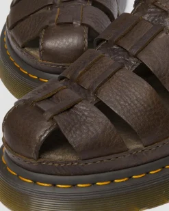 Dr. Martens Sandals|Sandals*Wrenlie Grizzly Leather Fisherman Sandals in Dark Brown Dark Brown — Grizzly