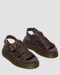 Dr. Martens Sandals|New And Featured*Wrenlie Open Toe Grizzly Leather Fisherman Platform Sandals in Dark Brown Dark Brown — Grizzly