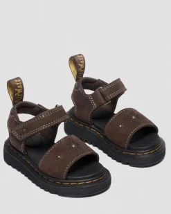 Dr. Martens Youth & 8-14 Years*Youth Marlowe Flower Nubuck Strap Sandals in Dark Brown Dark Brown — Tumbled Nubuck
