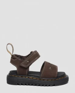 Dr. Martens Youth & 8-14 Years*Youth Marlowe Flower Nubuck Strap Sandals in Dark Brown Dark Brown — Tumbled Nubuck