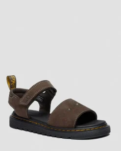 Dr. Martens Youth & 8-14 Years*Youth Marlowe Flower Nubuck Strap Sandals in Dark Brown Dark Brown — Tumbled Nubuck