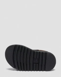 Dr. Martens Youth & 8-14 Years*Youth Marlowe Flower Nubuck Strap Sandals in Dark Brown Dark Brown — Tumbled Nubuck