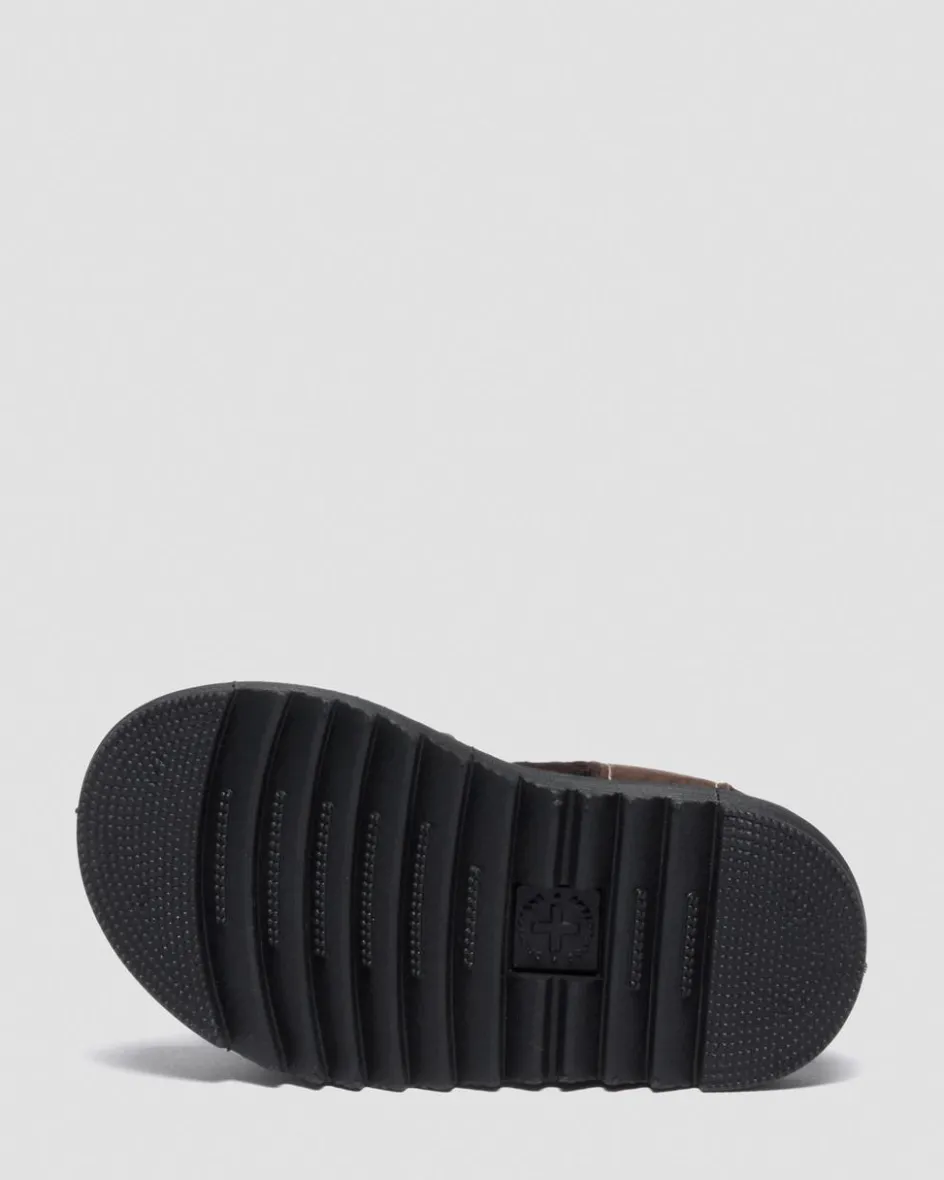 Dr. Martens Youth & 8-14 Years*Youth Marlowe Flower Nubuck Strap Sandals in Dark Brown Dark Brown — Tumbled Nubuck