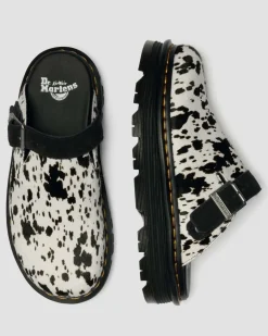 Dr. Martens Mules|Shoes*Zebzag Dalmatian Hair On Leather Platform Mules in Cream & Black Cream & Black — Dalmatian Print Hair On