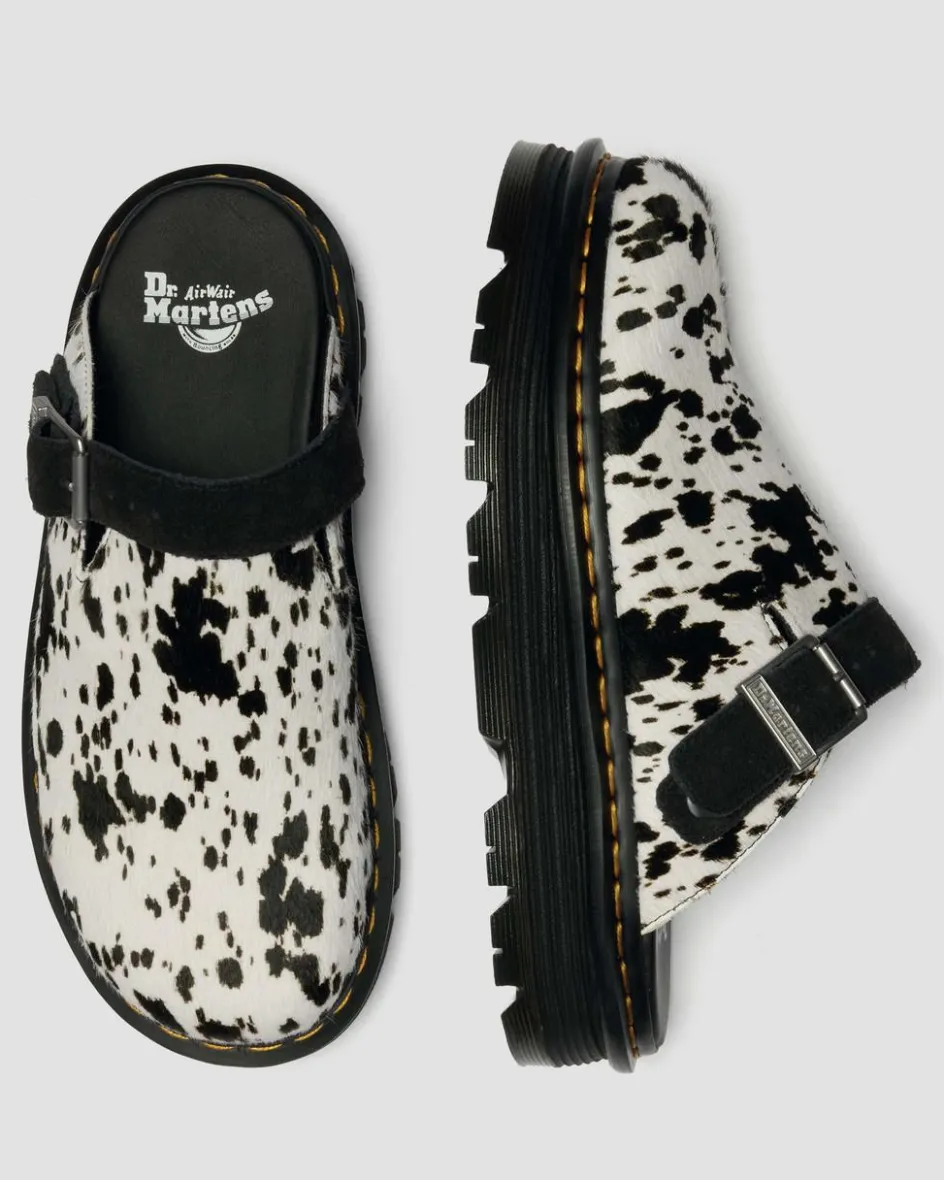 Dr. Martens Mules|Shoes*Zebzag Dalmatian Hair On Leather Platform Mules in Cream & Black Cream & Black — Dalmatian Print Hair On