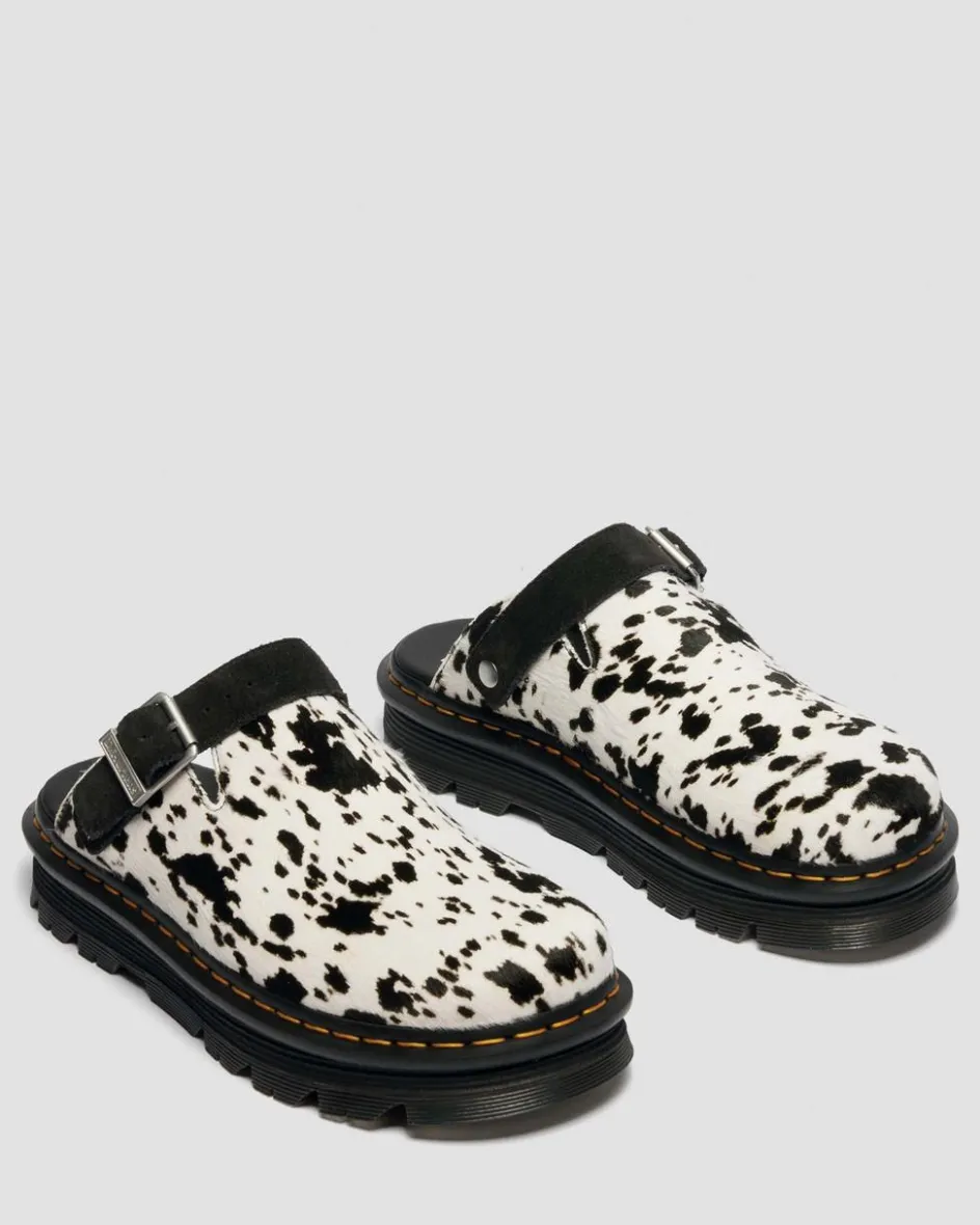 Dr. Martens Mules|Shoes*Zebzag Dalmatian Hair On Leather Platform Mules in Cream & Black Cream & Black — Dalmatian Print Hair On