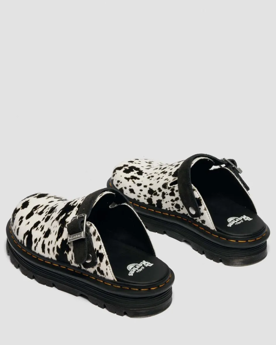 Dr. Martens Mules|Shoes*Zebzag Dalmatian Hair On Leather Platform Mules in Cream & Black Cream & Black — Dalmatian Print Hair On