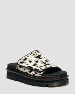 Dr. Martens Mules|Slides*Zebzag Dalmatian Hair On Leather Platform Slides in Cream & Black Cream & Black — Dalmatian Print Hair On