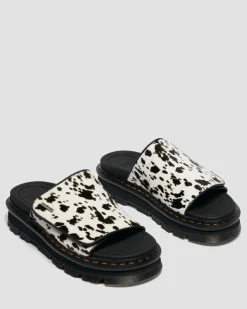Dr. Martens Mules|Slides*Zebzag Dalmatian Hair On Leather Platform Slides in Cream & Black Cream & Black — Dalmatian Print Hair On