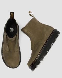 Dr. Martens New And Featured|Boots*Zebzag Laceless Nubuck Boots in Dms Olive DMs Olive — Tumbled Nubuck