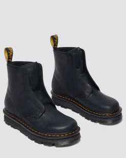 Dr. Martens Boots|Zebzag: The Art Of Comfort*Zebzag Laceless Slip On Leather Boots in Black Black — Wyoming