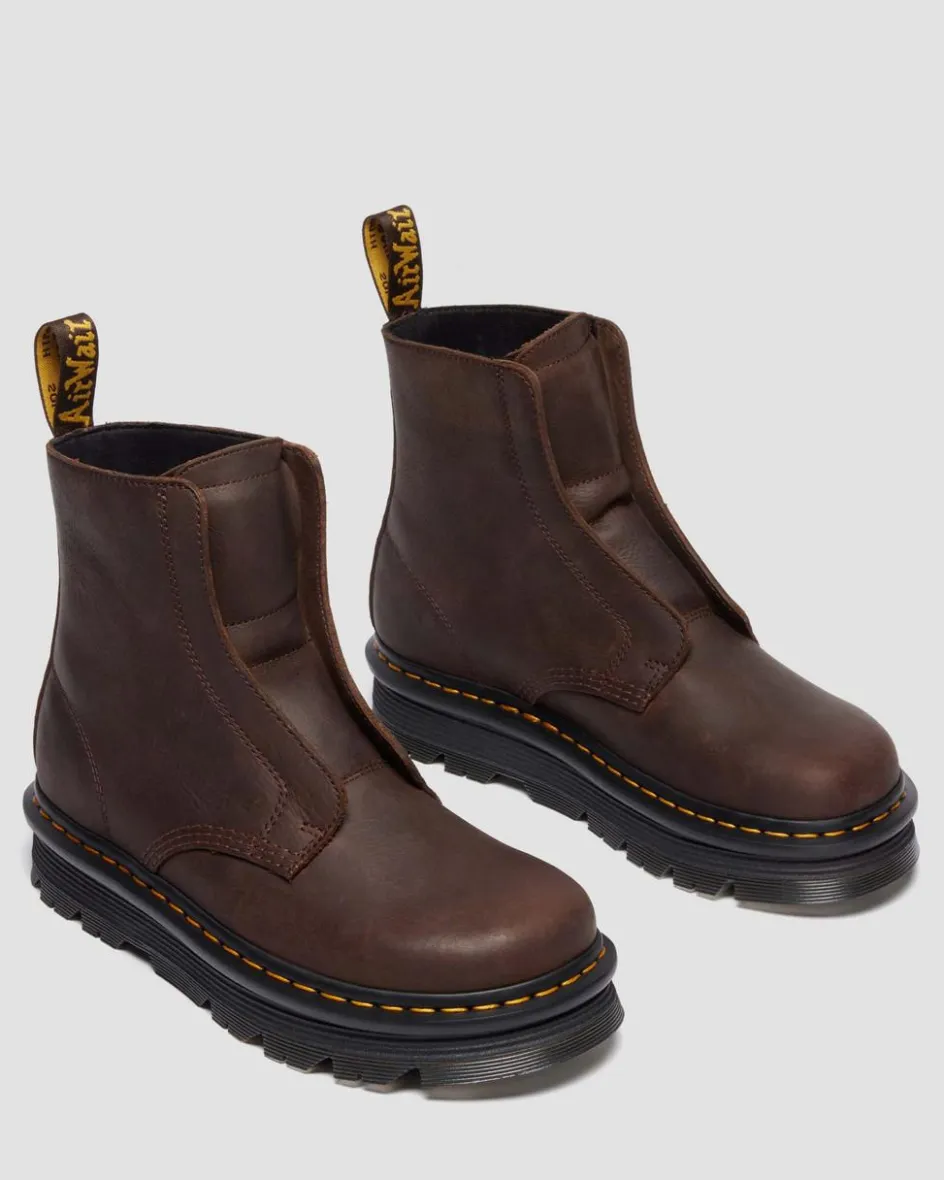 Dr. Martens Boots|Zebzag: The Art Of Comfort*Zebzag Laceless Slip On Leather Boots in Dark Brown Dark Brown — Wyoming
