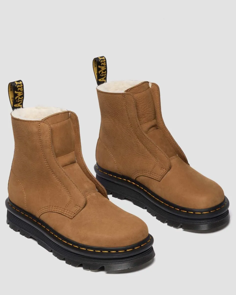 Dr. Martens Winter Boots|Last Chance Styles*ZEBZAG LACELESS WARM LINED SLIP ON NUBUCK BOOTS in Desert Brown DESERT BROWN — Milled Nubuck Wp