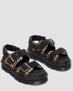 Dr. Martens New And Featured|Sandals*Zebzag Leopard Hair On Leather Sandals in Light Tan Light Tan+Black — Mini Leopard Spot Hair On+Eh Suede