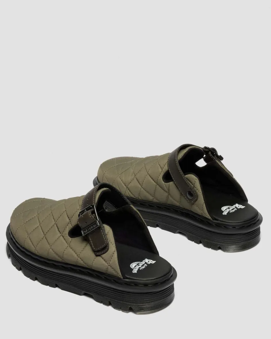 Dr. Martens Mules|Shoes*Zebzag Quilted Canvas Platform Mules in Dms Olive Green DMs Olive Green — Econyl Woven WR+Grizzly