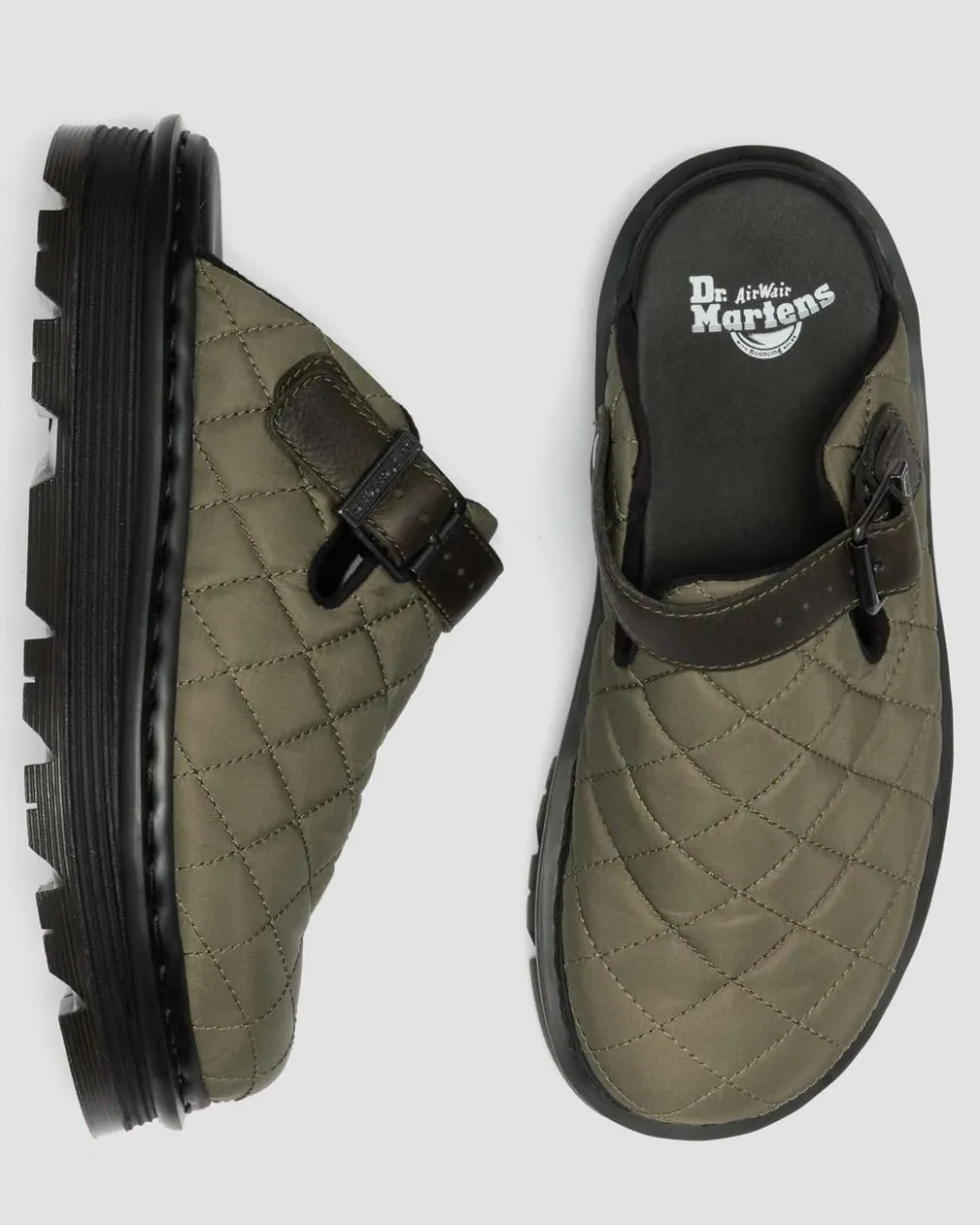 Dr. Martens Mules|Shoes*Zebzag Quilted Canvas Platform Mules in Dms Olive Green DMs Olive Green — Econyl Woven WR+Grizzly