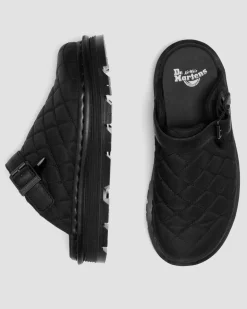 Dr. Martens Mules|Shoes*Zebzag Quilted Canvas Platform Mules in Black Black — Econyl Woven WR+Grizzly