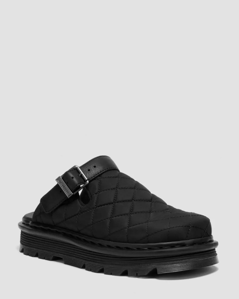 Dr. Martens Mules|Shoes*Zebzag Quilted Canvas Platform Mules in Black Black — Econyl Woven WR+Grizzly