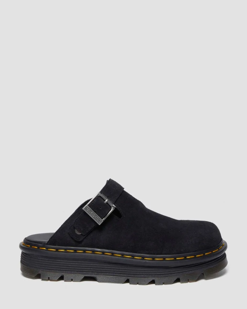 Dr. Martens Mules|Shoes*Zebzag Suede Casual Slingback Platform Mules in Black Black — E.H.Suede