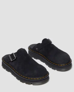 Dr. Martens Mules|Shoes*Zebzag Suede Casual Slingback Platform Mules in Black Black — E.H.Suede