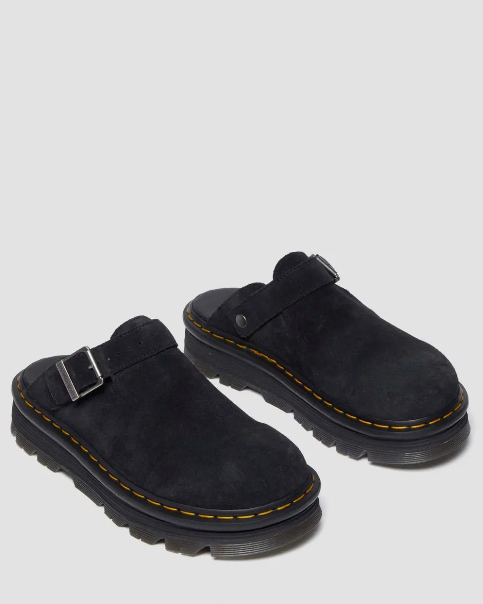 Dr. Martens Mules|Shoes*Zebzag Suede Casual Slingback Platform Mules in Black Black — E.H.Suede