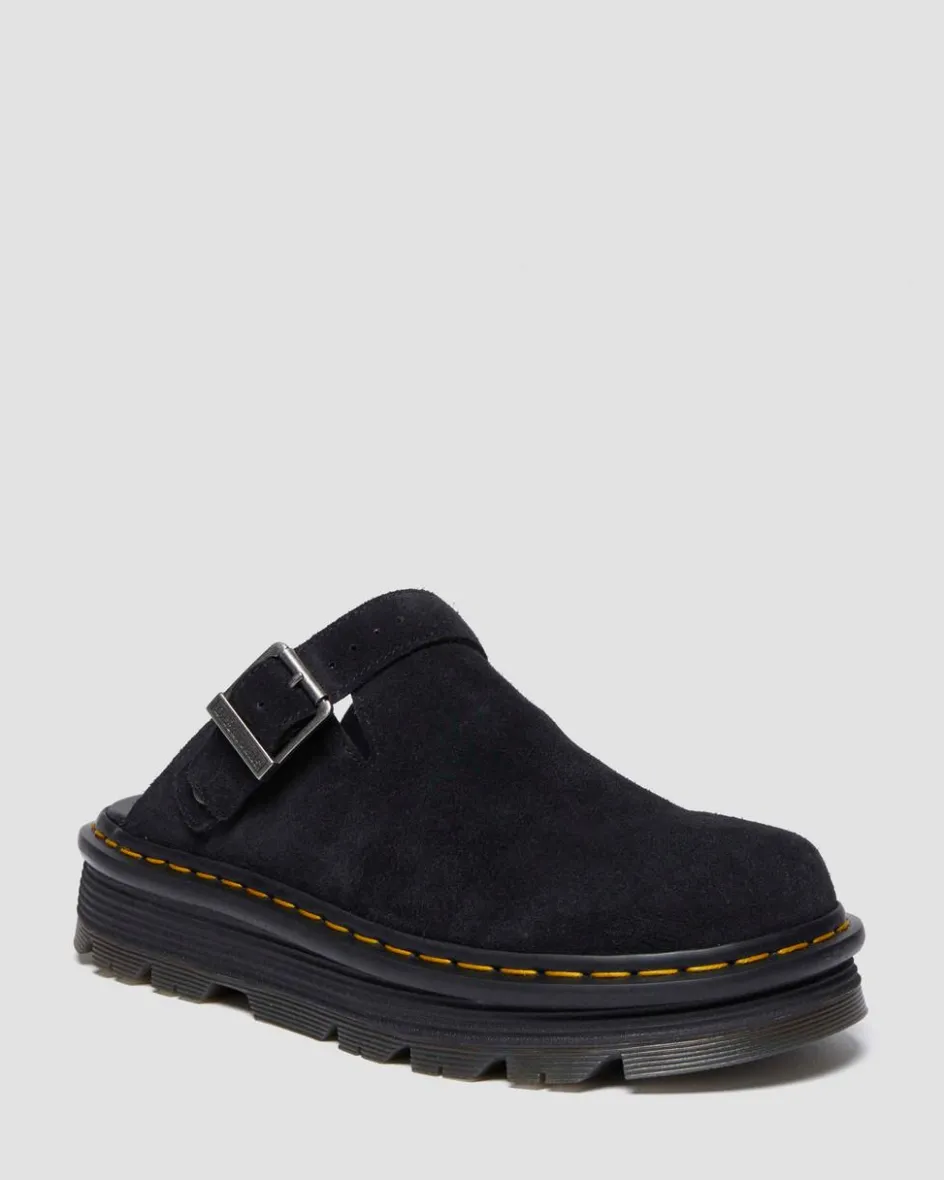 Dr. Martens Mules|Shoes*Zebzag Suede Casual Slingback Platform Mules in Black Black — E.H.Suede