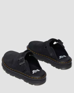 Dr. Martens Mules|Shoes*Zebzag Suede Casual Slingback Platform Mules in Black Black — E.H.Suede