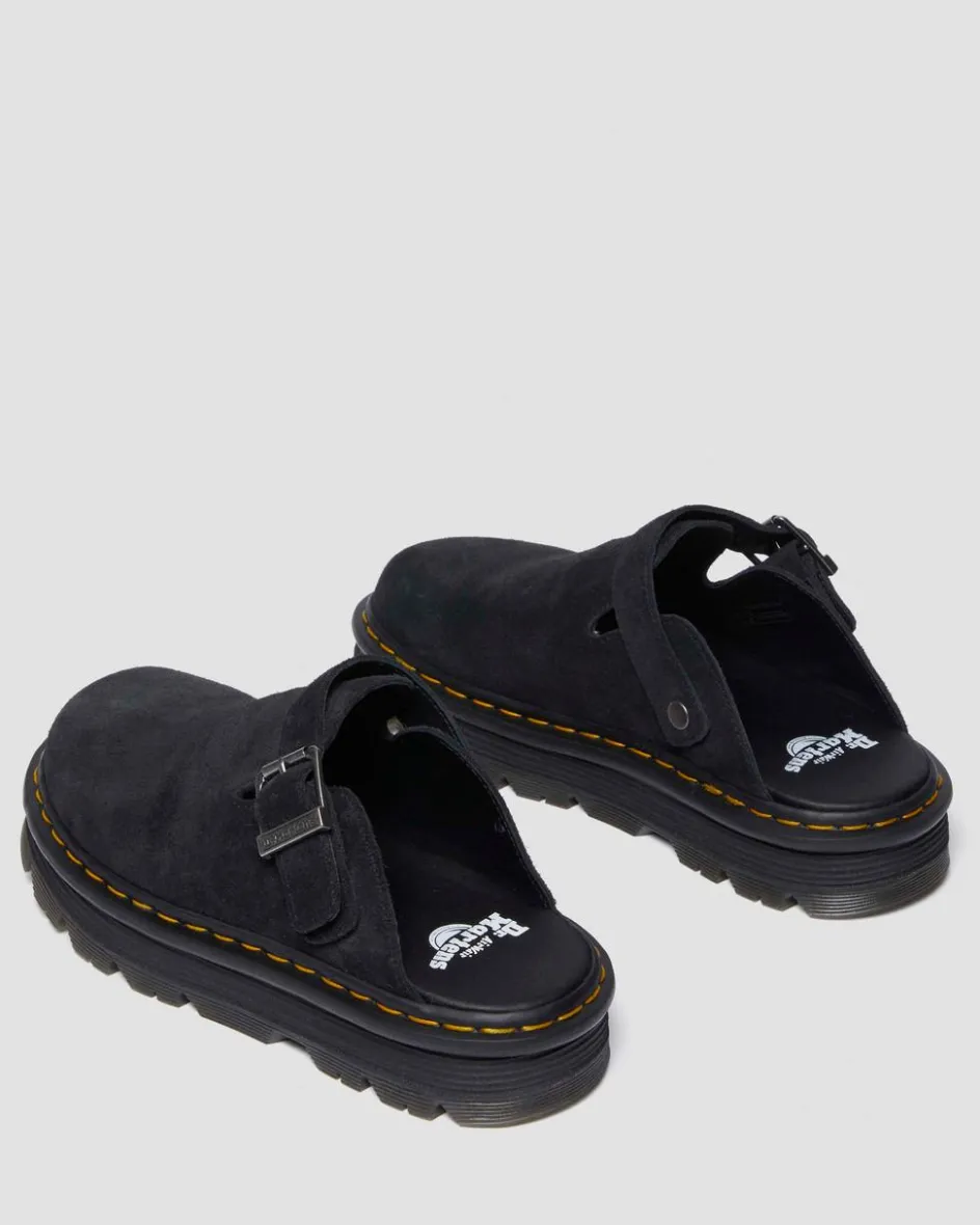 Dr. Martens Mules|Shoes*Zebzag Suede Casual Slingback Platform Mules in Black Black — E.H.Suede