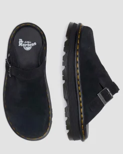 Dr. Martens Mules|Shoes*Zebzag Suede Casual Slingback Platform Mules in Black Black — E.H.Suede