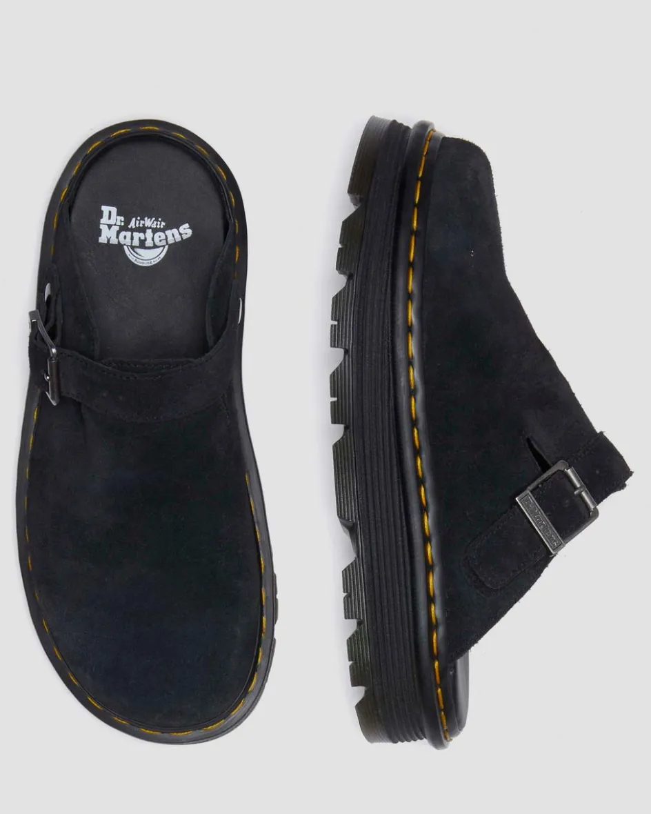 Dr. Martens Mules|Shoes*Zebzag Suede Casual Slingback Platform Mules in Black Black — E.H.Suede