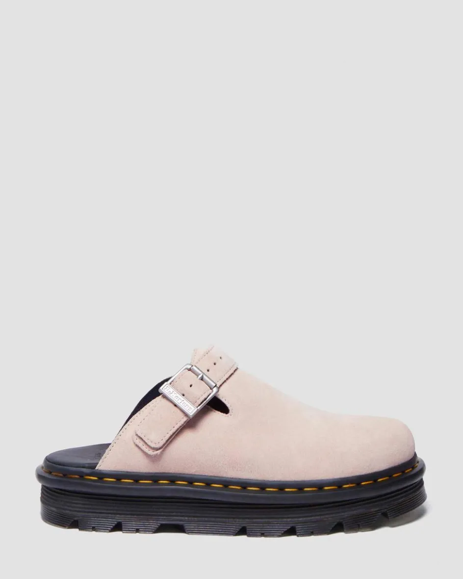 Dr. Martens Last Chance Styles*Zebzag Suede Casual Slingback Platform Mules in Powder Pink Powder Pink — E.H.Suede