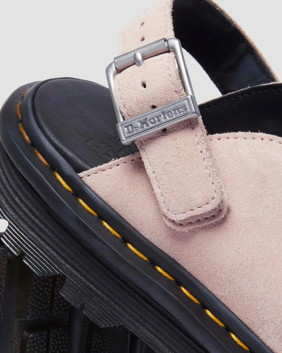 Dr. Martens Last Chance Styles*Zebzag Suede Casual Slingback Platform Mules in Powder Pink Powder Pink — E.H.Suede