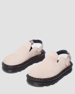 Dr. Martens Last Chance Styles*Zebzag Suede Casual Slingback Platform Mules in Powder Pink Powder Pink — E.H.Suede