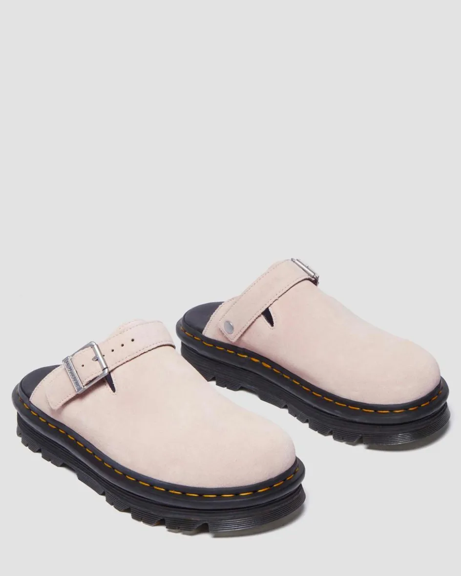 Dr. Martens Last Chance Styles*Zebzag Suede Casual Slingback Platform Mules in Powder Pink Powder Pink — E.H.Suede