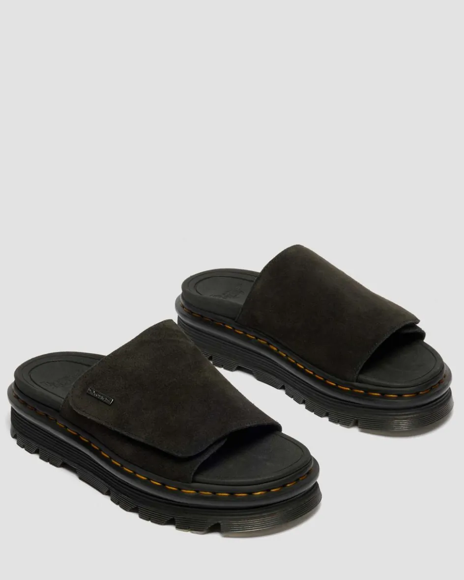 Dr. Martens Mules|Slides*Zebzag Suede Platform Slides in Black Black — E.H.Suede