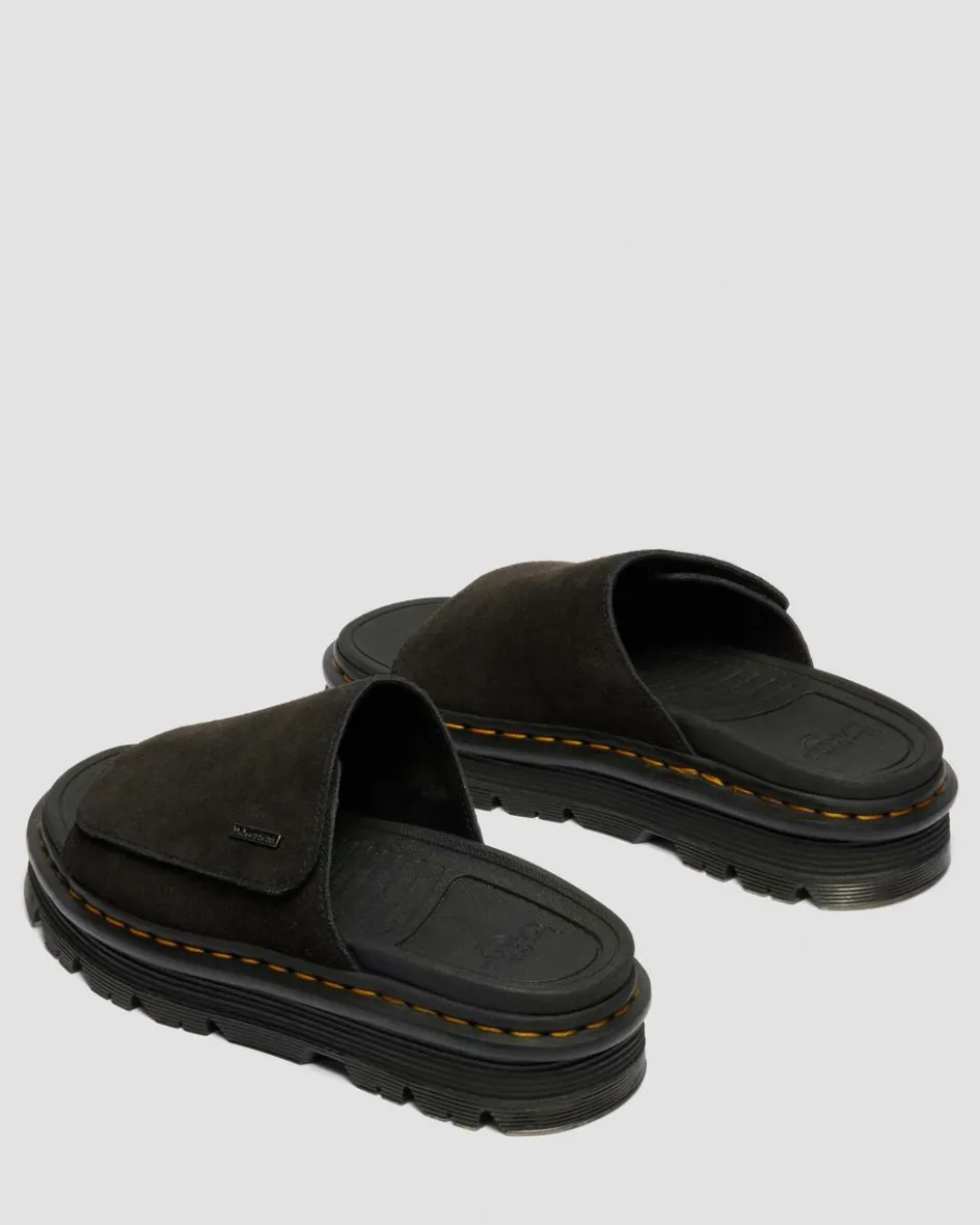 Dr. Martens Mules|Slides*Zebzag Suede Platform Slides in Black Black — E.H.Suede
