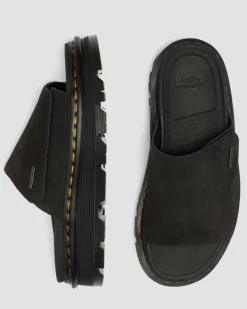 Dr. Martens Mules|Slides*Zebzag Suede Platform Slides in Black Black — E.H.Suede