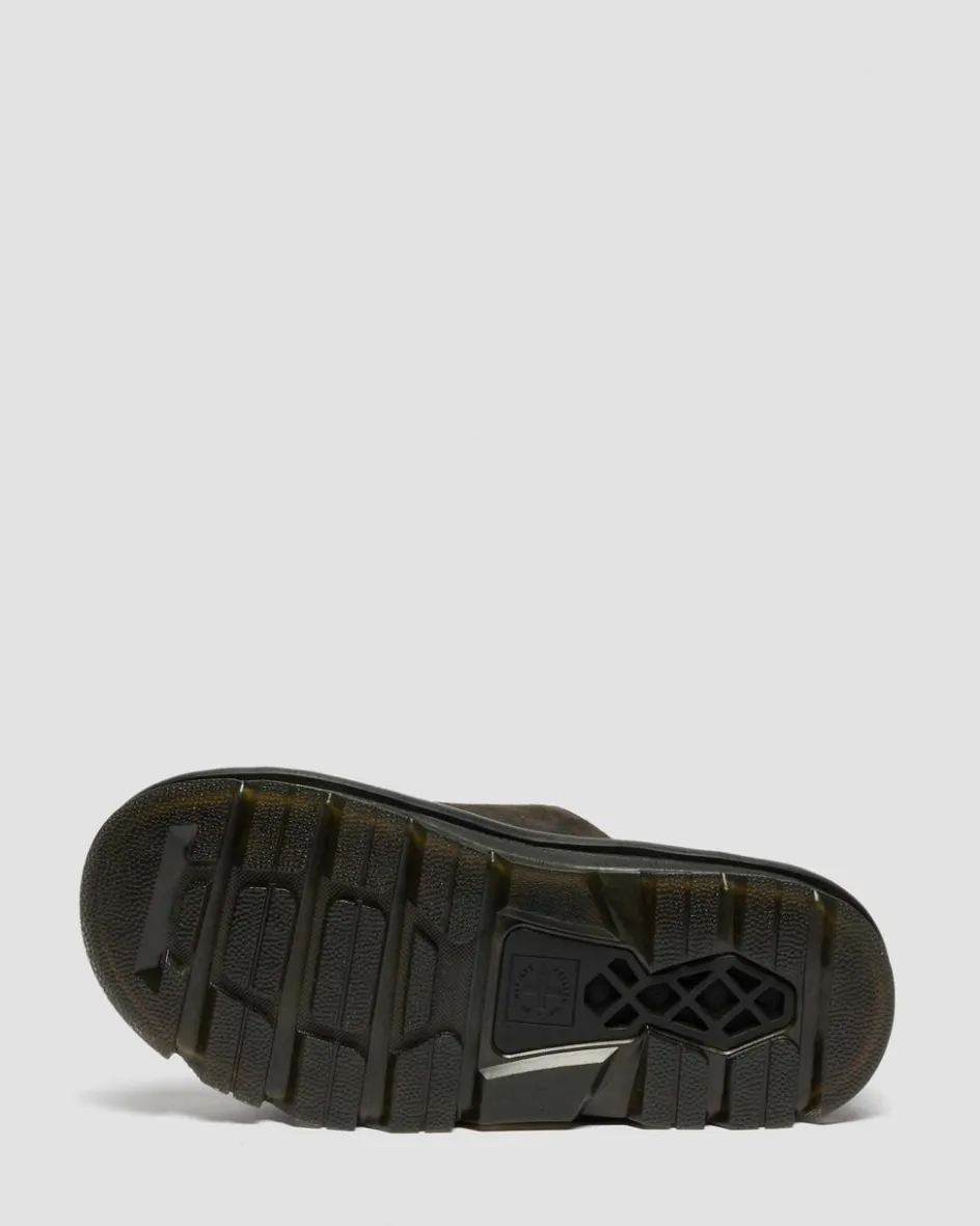 Dr. Martens Mules|Slides*Zebzag Suede Platform Slides in Black Black — E.H.Suede