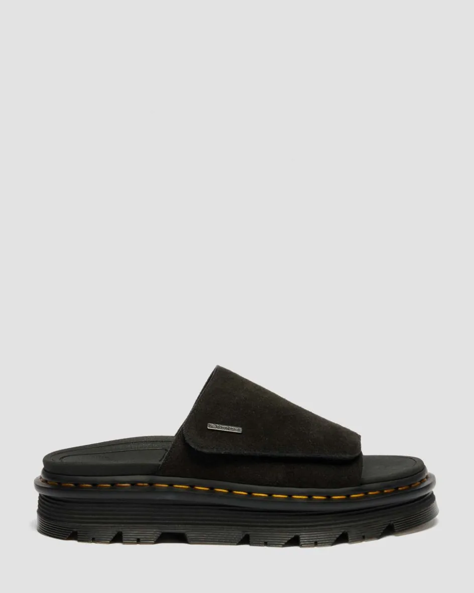 Dr. Martens Mules|Slides*Zebzag Suede Platform Slides in Black Black — E.H.Suede