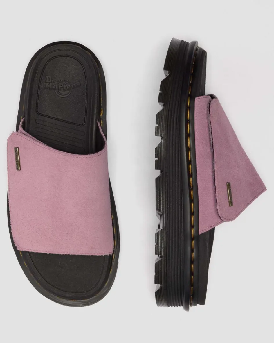 Dr. Martens Mules|Slides*Zebzag Suede Platform Slides in Dusty Rose Dusty Rose — E.H.Suede