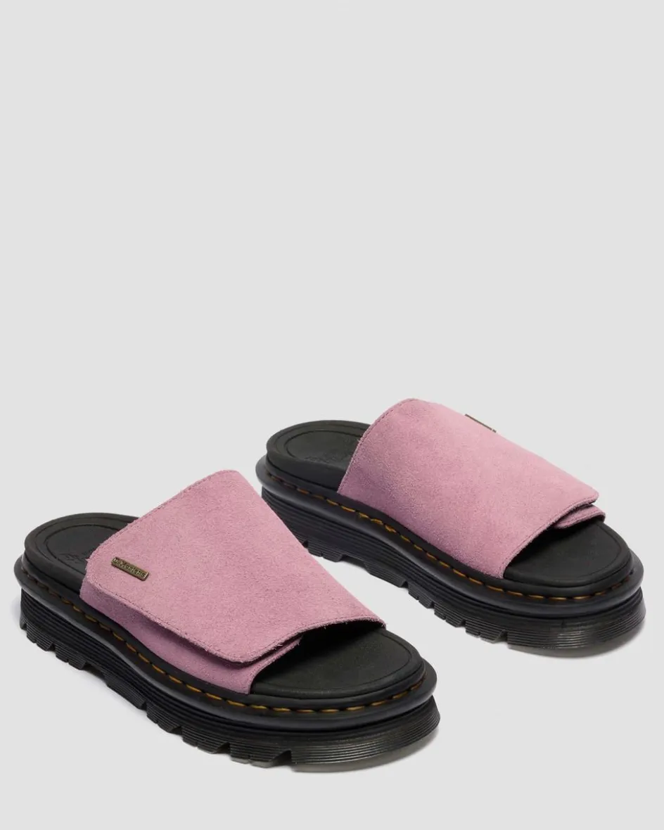Dr. Martens Mules|Slides*Zebzag Suede Platform Slides in Dusty Rose Dusty Rose — E.H.Suede