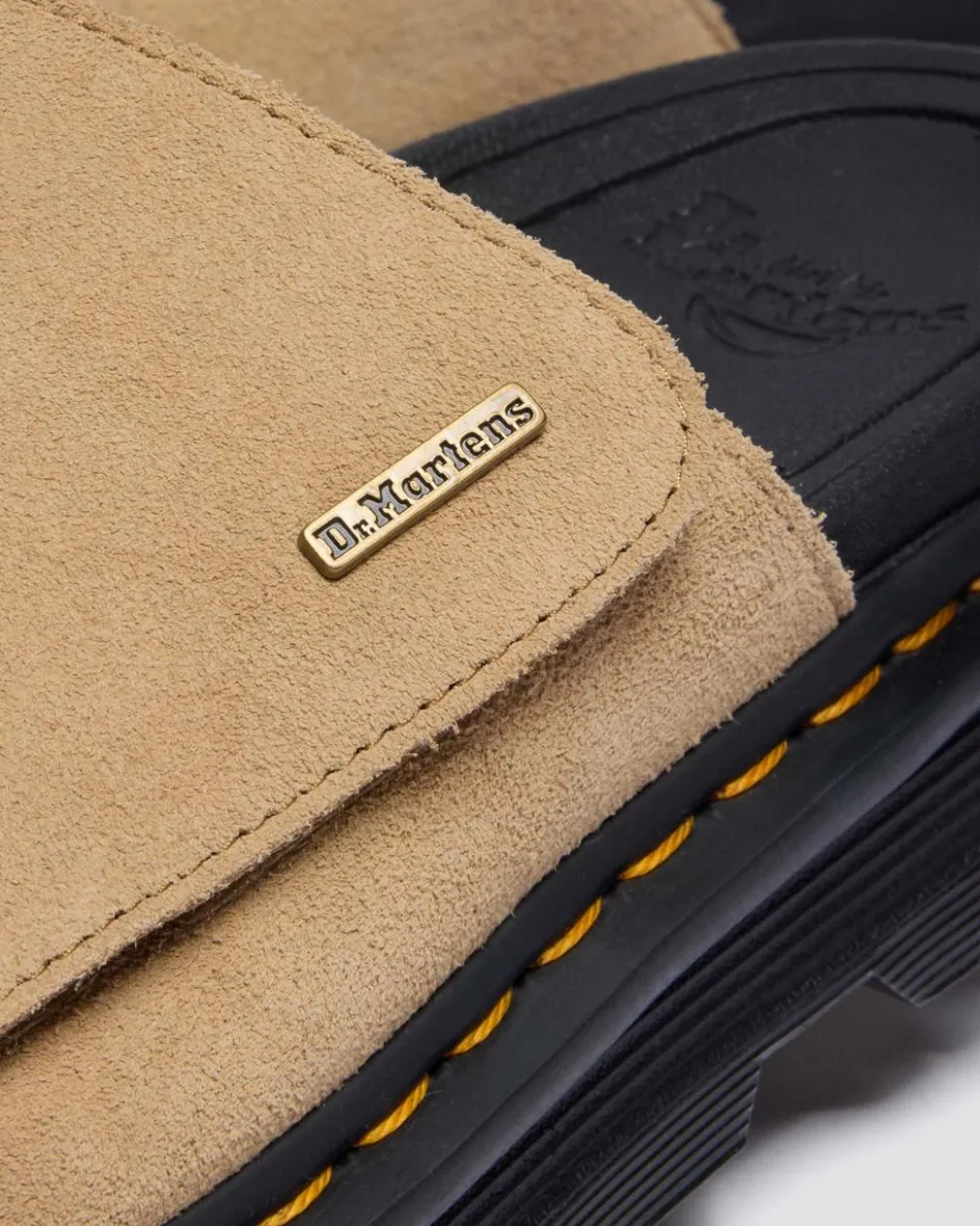 Dr. Martens Mules|Slides*Zebzag Suede Platform Slides in Savannah Tan Savannah Tan — E.H.Suede