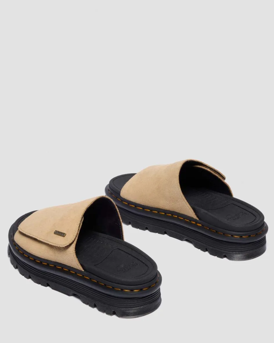 Dr. Martens Mules|Slides*Zebzag Suede Platform Slides in Savannah Tan Savannah Tan — E.H.Suede