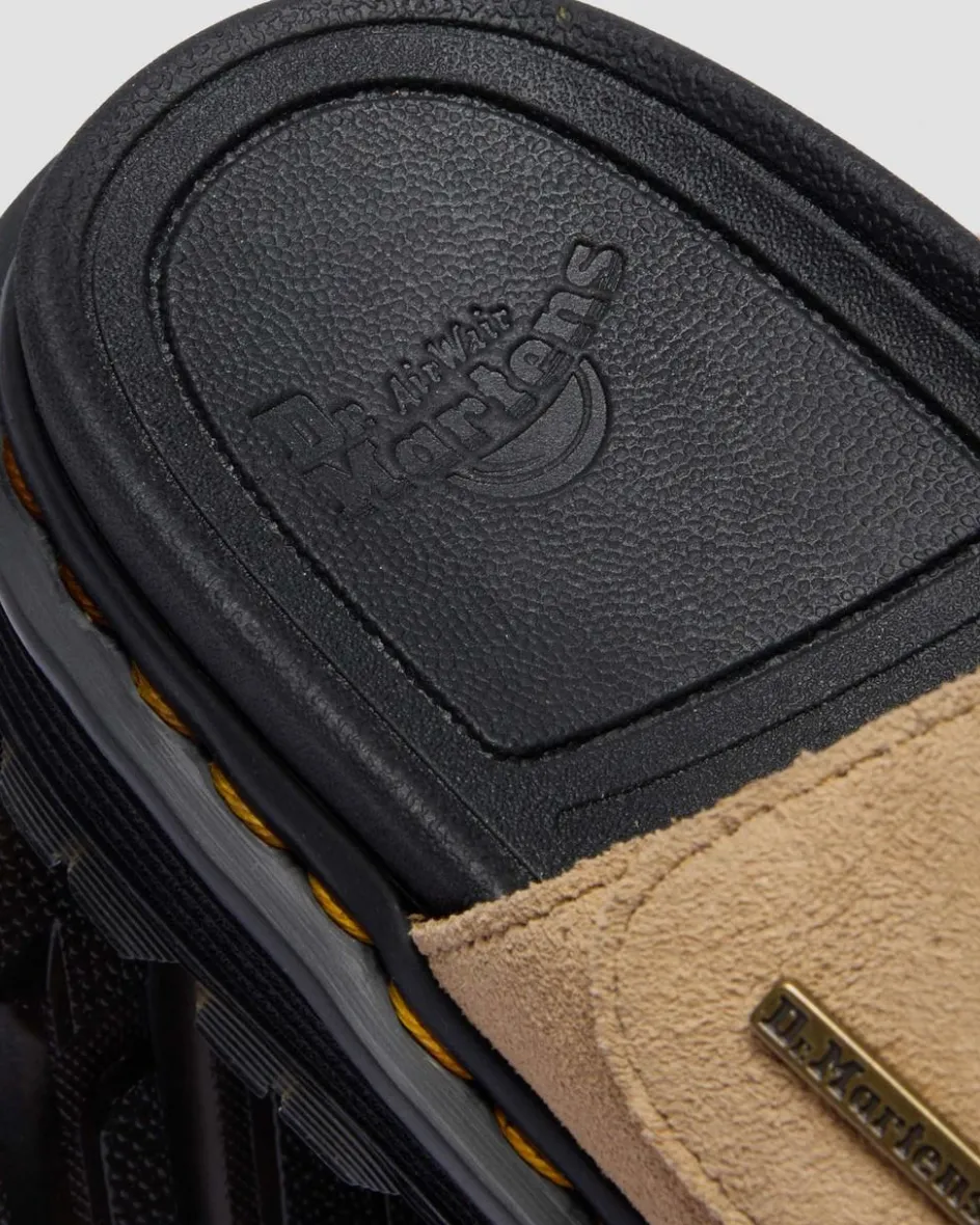 Dr. Martens Mules|Slides*Zebzag Suede Platform Slides in Savannah Tan Savannah Tan — E.H.Suede